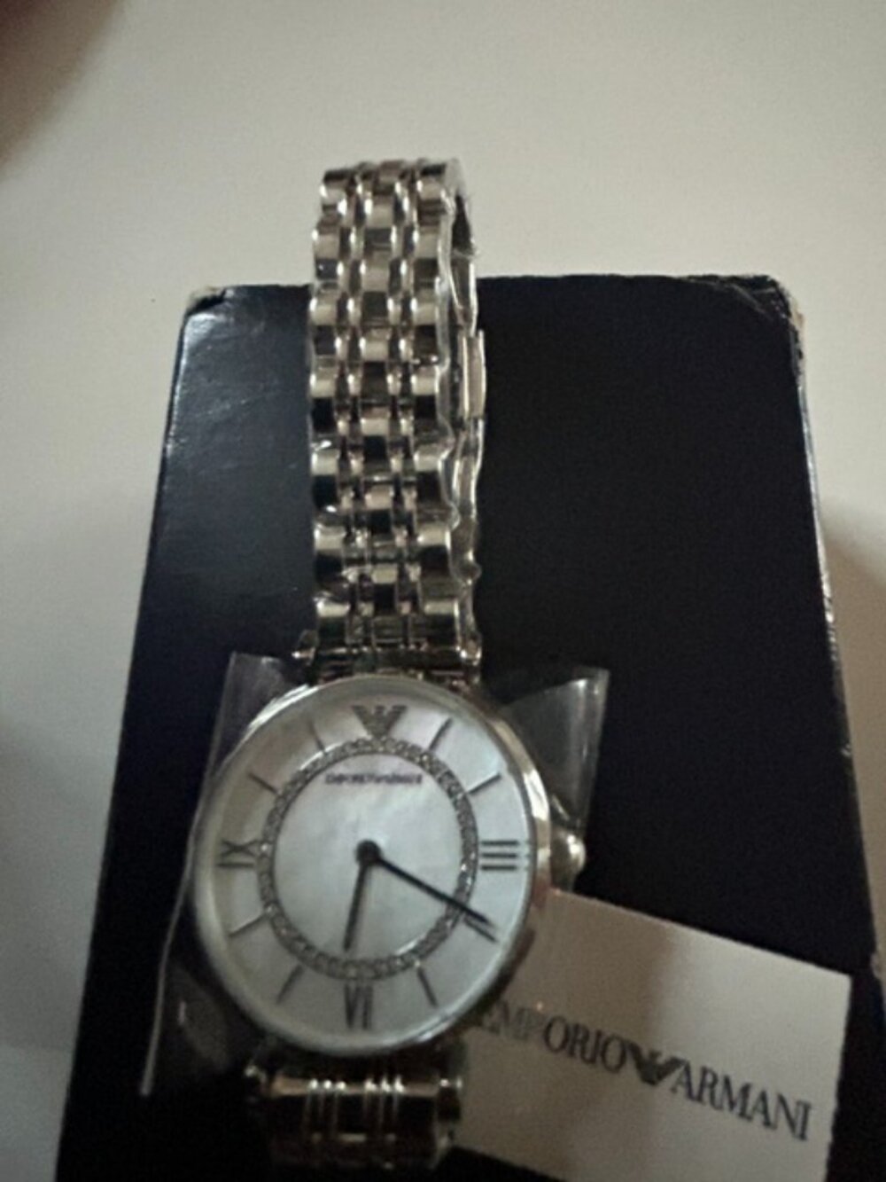 New Emporio Armani AR1908 Classic 32mm Women's Wristwatch - Silver w/Pearl Face